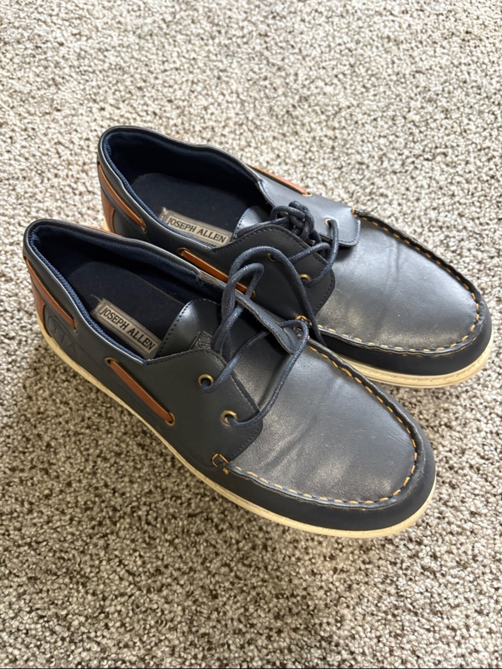 Joseph Allen Navy and Tan Leather Boat Moccasins